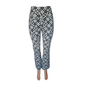 Y2K Retro 70's Floral Print High Rise‎ Flare Leggings Black White